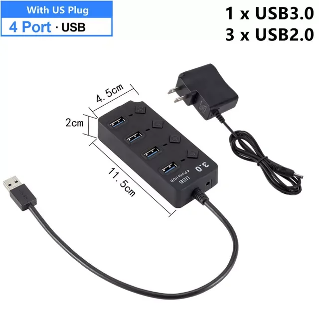 

New Fashion USB HUB 3.0 Multi USB Splitter 4/7 port USB Hab With Switch Power Adapter Mini Hub Splitter PC Laptop Cable Connect