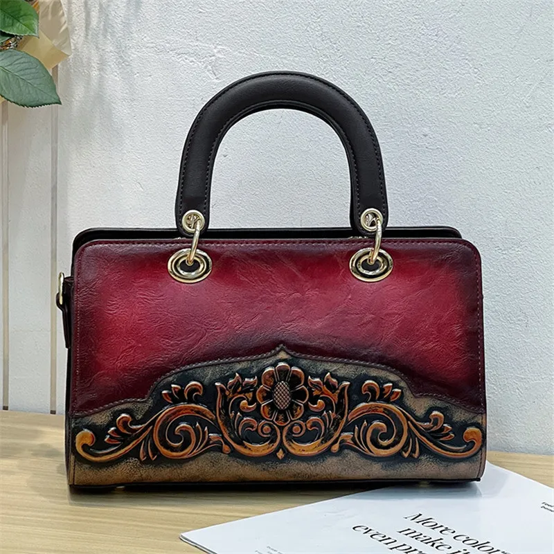 

Floral Women Tote Bags Vintage Women Leather Handbag Chinese Style High Quality Ladies Shoulder or Messenger Bag
