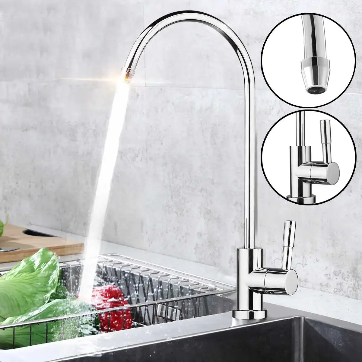 Kitchen Water Filter Faucet Chrome Plated 1/4 Inch Connect Hose Reverse Osmosis Filters Parts Purifier Direct Drinking Tap
