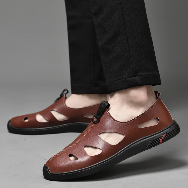 Брендовые сандалии в стиле ретро из коровьей кожи Мужская Летняя обувь Пляжные