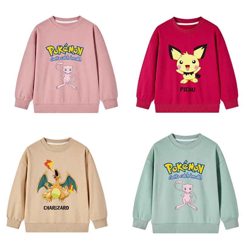 

Spring and Autumn New Children's Sweatshirt Pokemon Anime Pikachu Boys and Girls Long Sleeve T-Shirt Sweatshirt Kids Clothing