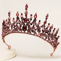 women tiaras party ball headwear vintage pink baroque alloy crowns halloween bridal crown bride headpieces