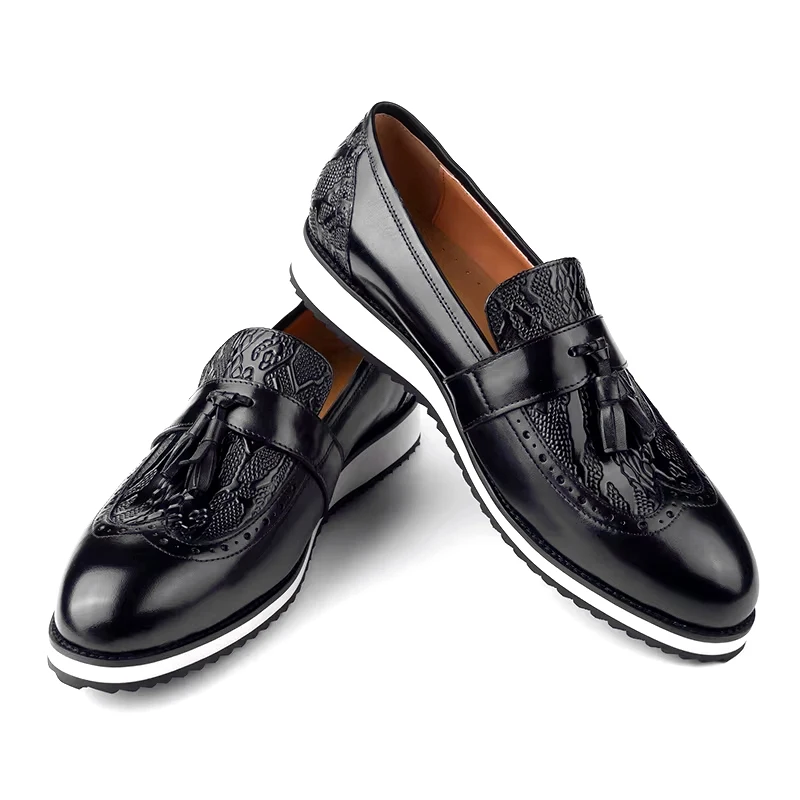 Мокасины мужские кожаные с кисточками классические туфли верхом и принтом