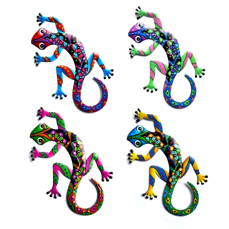 

3D Metal-Gecko Wall Hanging Decor Colorful Wrought Iron Lizard Sculpture Artwork
