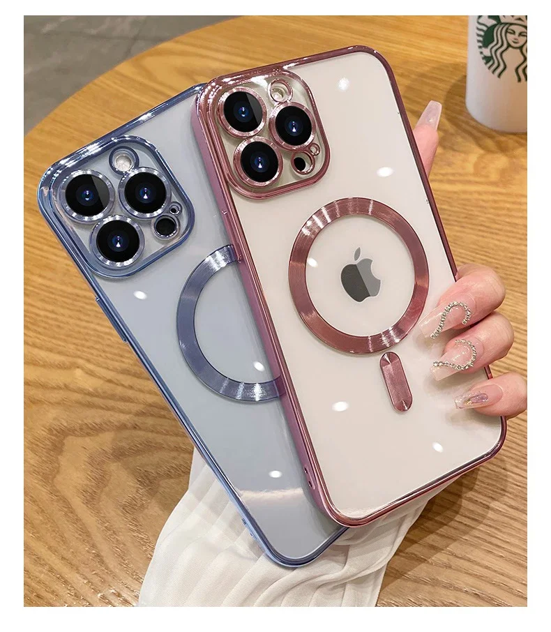 

Luxury Transparent Magnetic For Magsafe Wireless Charging Case For iPhone 14 Plus 13 12 11 Pro Max Clear Plating Silicone Cover