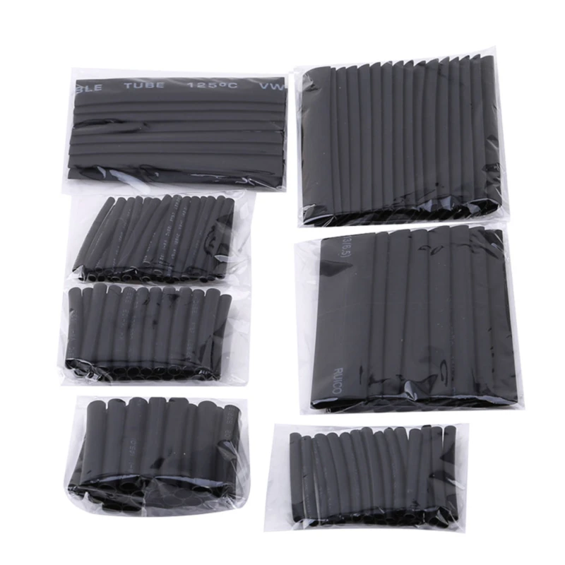 

New 127pcs Black 7 Sizes Assorted Bagged flame-retardant Heat Shrinkable Tube Combination Sets Car Accessories