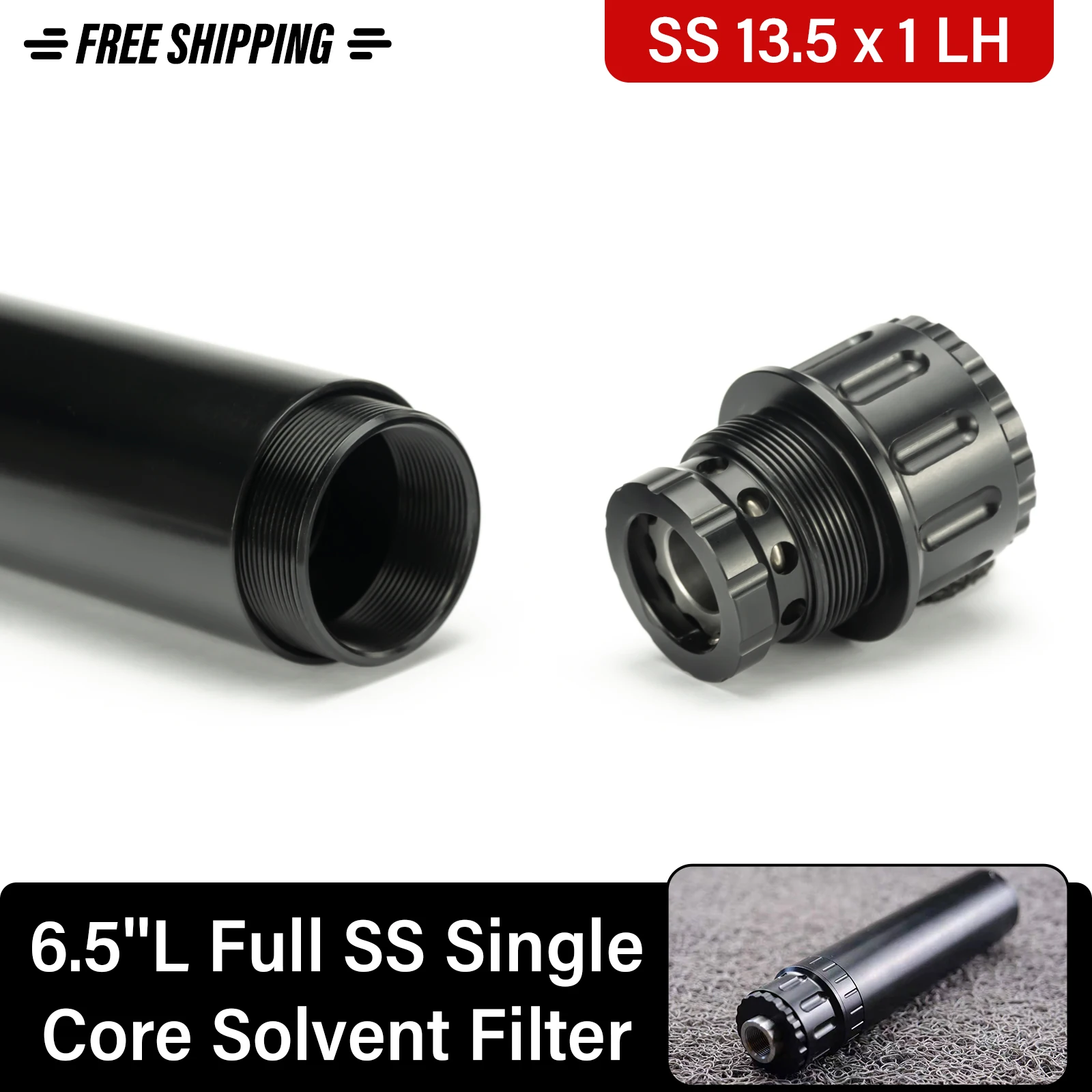 

6.5''L Full Stainless Steel One Core Solvent Cleaning Tube 1-3/16x24 Monocore 9.5mm Hole with 13.5x1LH Stainless Steel Booster