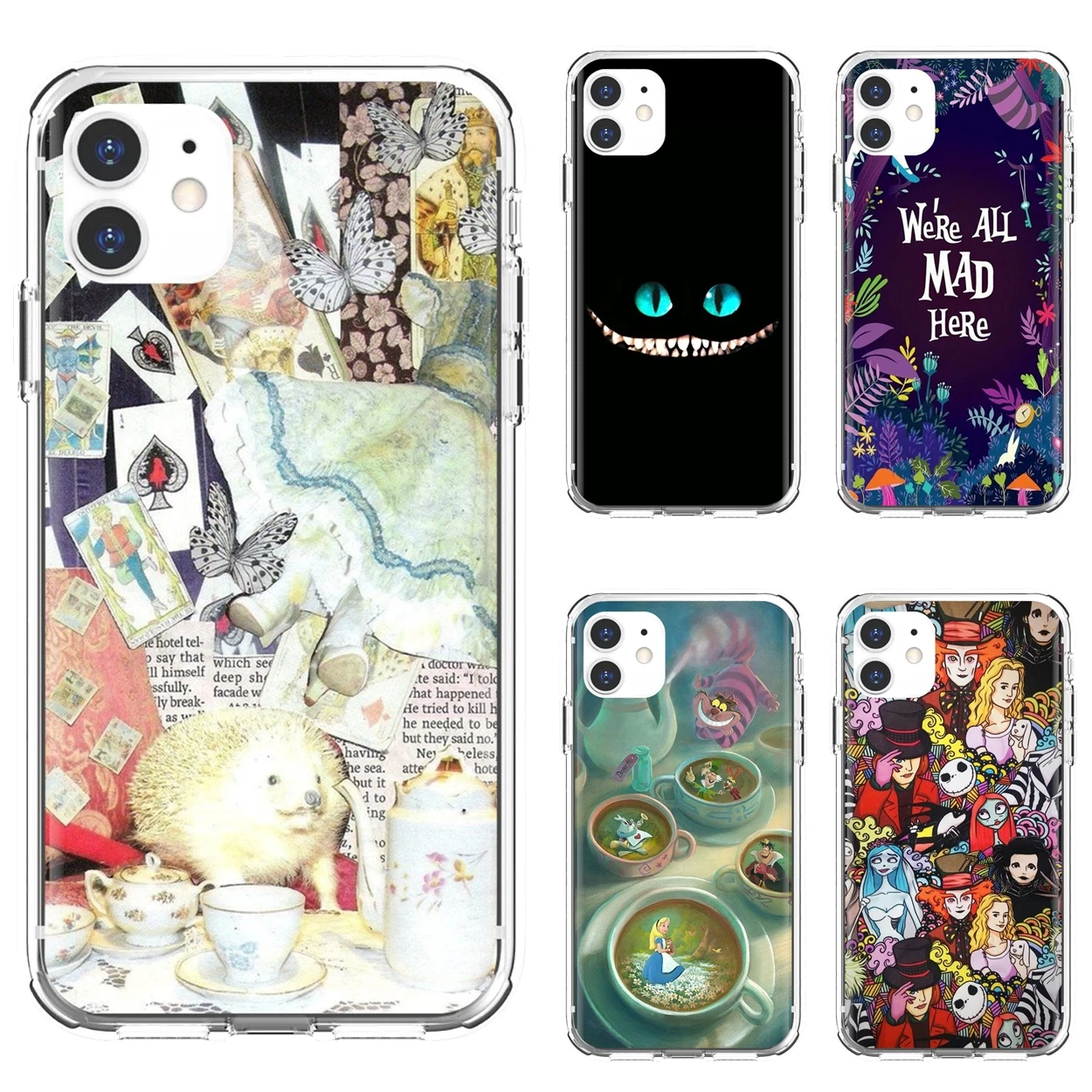 

TPU Skin Cover For iPhone 10 11 12 13 Mini Pro 4S 5S SE 5C 6 6S 7 8 X XR XS Plus Max 2020 Alice in Wonderland cat