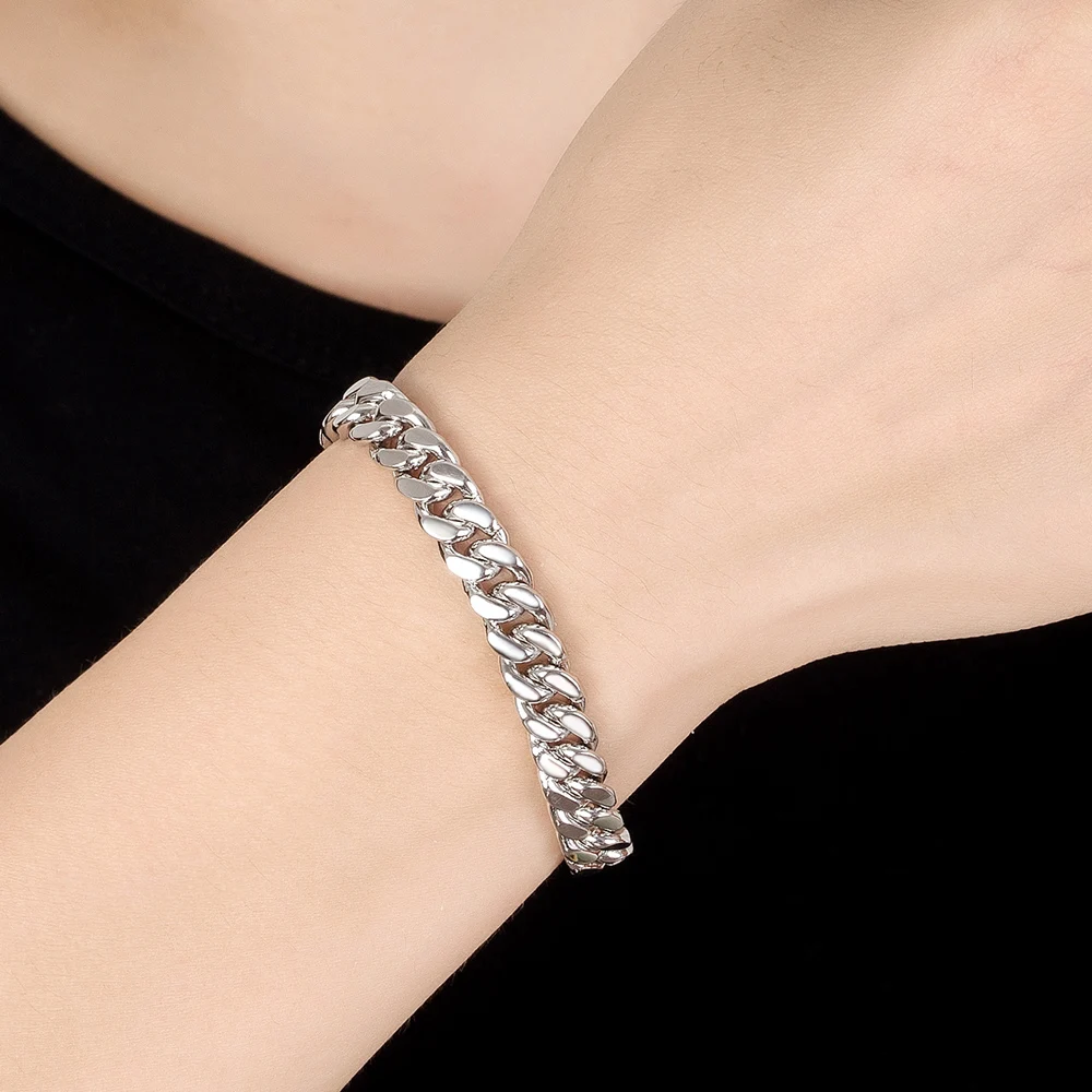 

Men's Bracelet Classic Fashion 925 Sterling Silver Bracelet For Men Personality Cuban Chain Cool Boyfriend Gift Wide 8MM