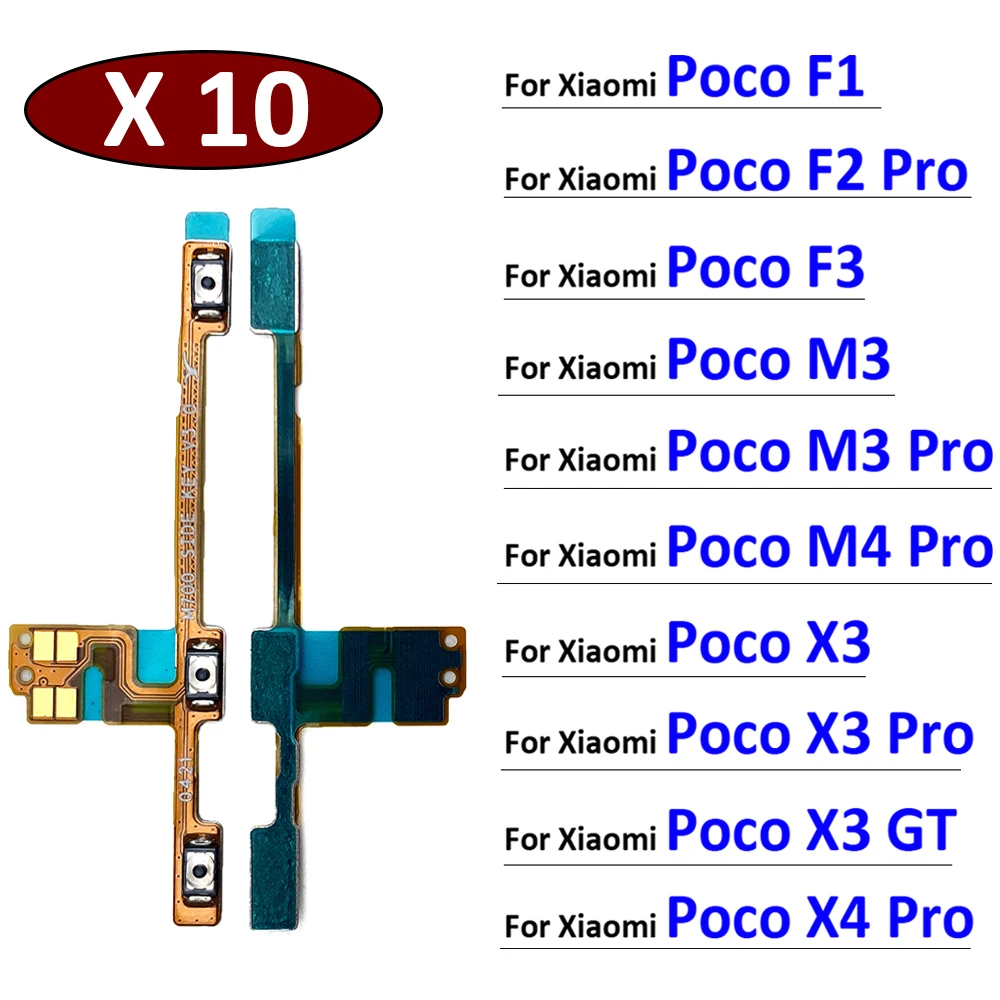 

10 шт./партия, оригинальная кнопка включения и выключения громкости, гибкий кабель для Xiaomi Poco F1 F2 F3 M3 M4 X3 GT X4 X3 Pro NFC 4G