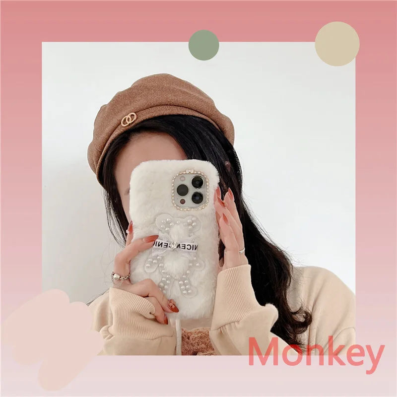 Жемчужный плюшевый чехол с алмазным медведем для Xiaomi Redmi Note 11 Pro 10 9 11S 10S 9S 10T 10C 9T 9A 9C