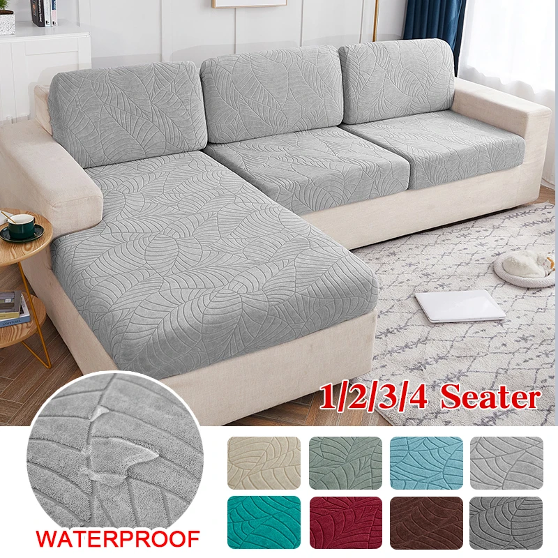 

Jacquard Water Resistant Seat Cushion Cover Elastic Grey Sofa Cover for Living Room Furniture Protector for Pets Kids Removable