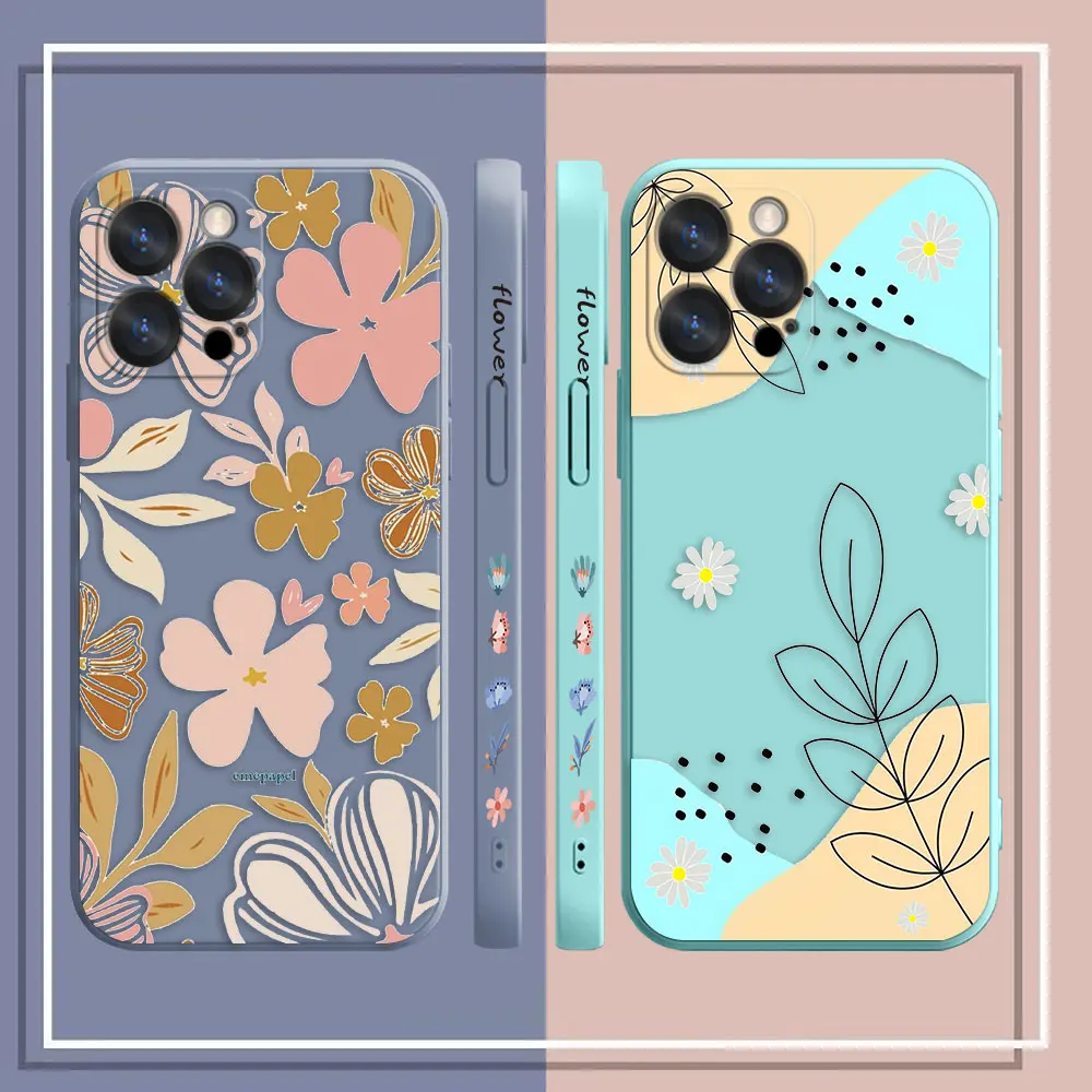 Phone Case For Apple iPhone 14 13 12 11 Pro XS Max Mini X XR SE 7 8 6 6S Plus Case Cover Funda Cqoue Shell Capa Summer Flower