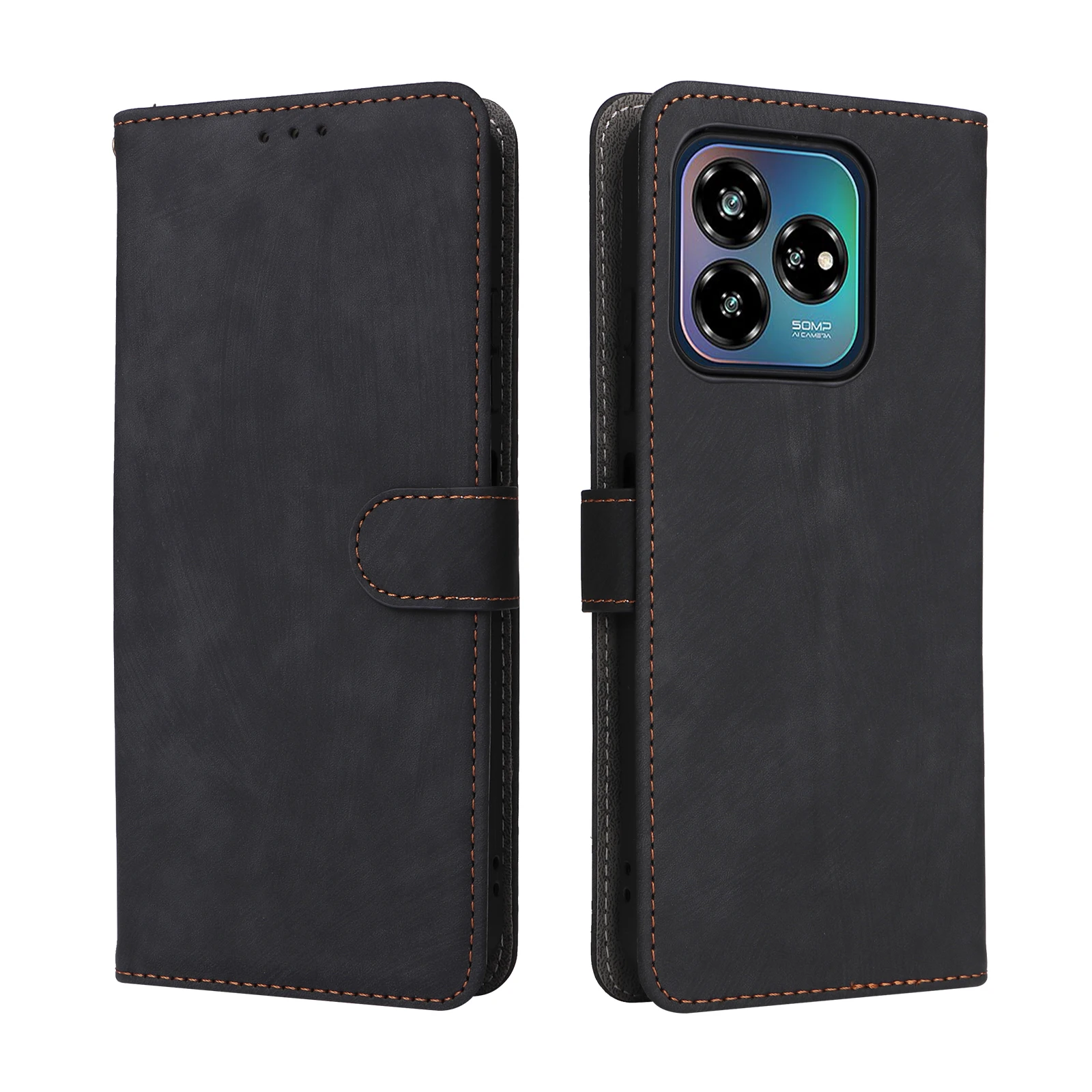 z klapką skórzaną dla ZTE Axon 60 Lite przycisk magnetyczny ochrona RFID zabezpieczenie przed kradzieżą gniazdo na kartę portfel odporny