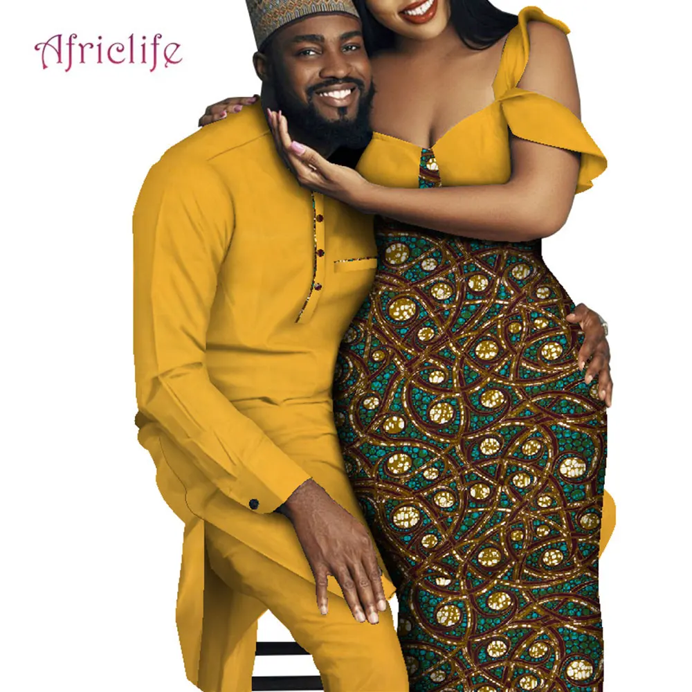 

Africa Couple Clothes 2 PCS Set for Men and Women Dashiki Print Clothing Ankle-length Wedding Party Wears Dress WYQ741