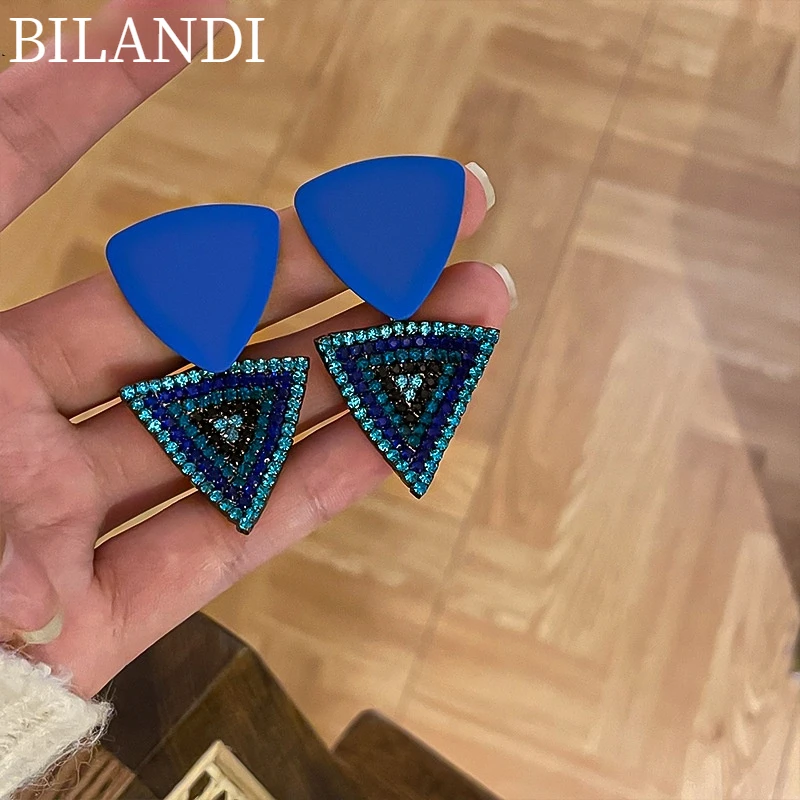 

Bilandi S925 needle Fashion Jewelry Blue Geometric Earrings 2022 New Trend High Quality Shiny Crystal Drop Earrings For Girl