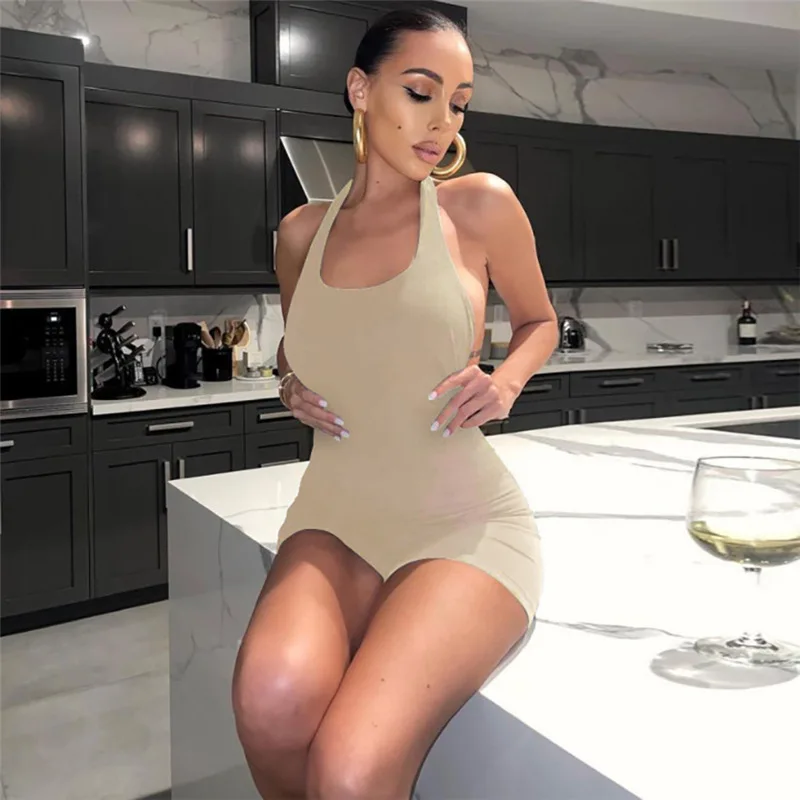 FTS Summer Streetwear Low Chest Sexy Bodycon High Waist Elegant Women Clothes One Piece Sports Romper White Jumpsuit