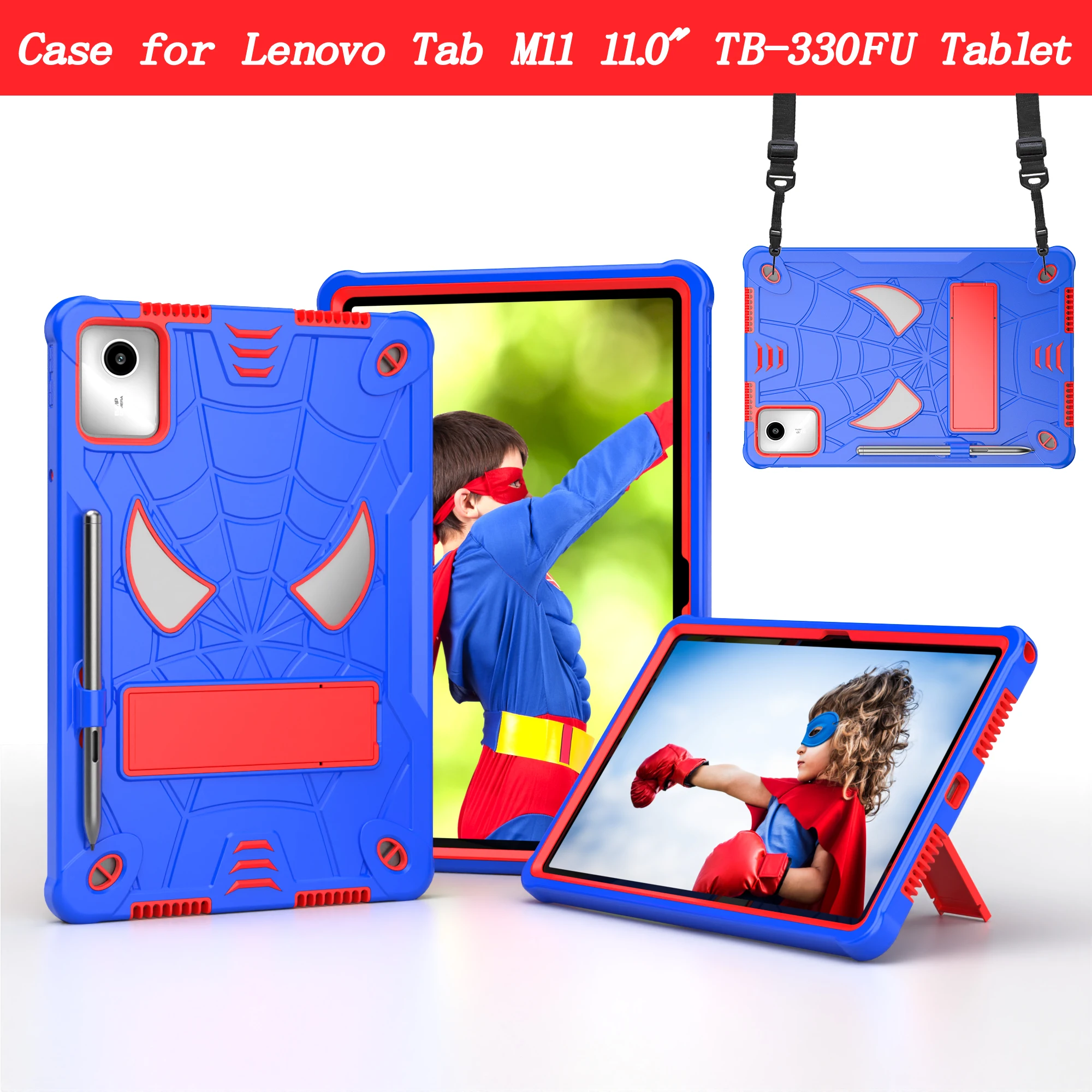 Фото Чехол для Lenovo Tab M11 TB-331FC TB-330FU, 3-слойный противоударный мягкий силиконовый чехол-подставка для планшета с плечевым ремнем №2