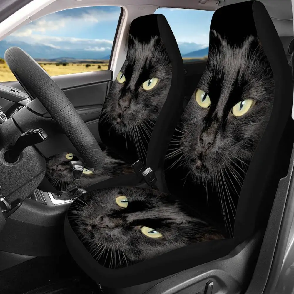 Full Set of 2 Car Front Seat Covers Animal Cat Black Durable Air Cushion Comfort Cover Protetor Mat Pad Accessories