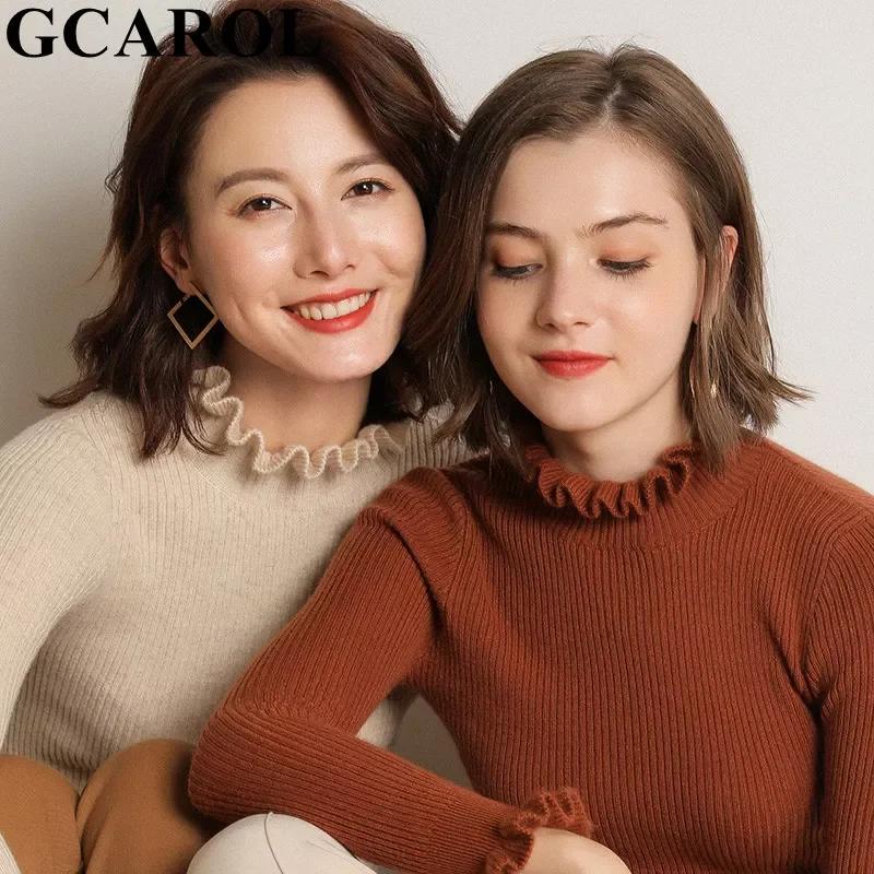 

NEW 2023 New Women Ruffles Stand Up Collar Sweater 30% Wool Warm Stretch Elegant Jumper Autumn Winter Base Knitted Pullover 2XL