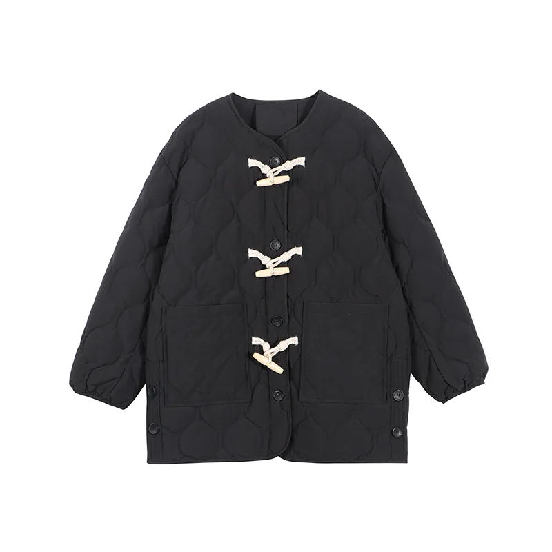 Wooden Cowl Buckle Down Jacket Autumn and Winter New Diamond Plaid Embossed Top White Duck Down Thickening Warm Jacket