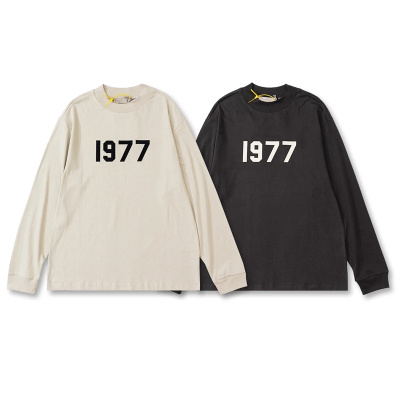 

Fashion Streetwear 1977 Flocking printing High collar cotton long sleeve tee t shirt tops men