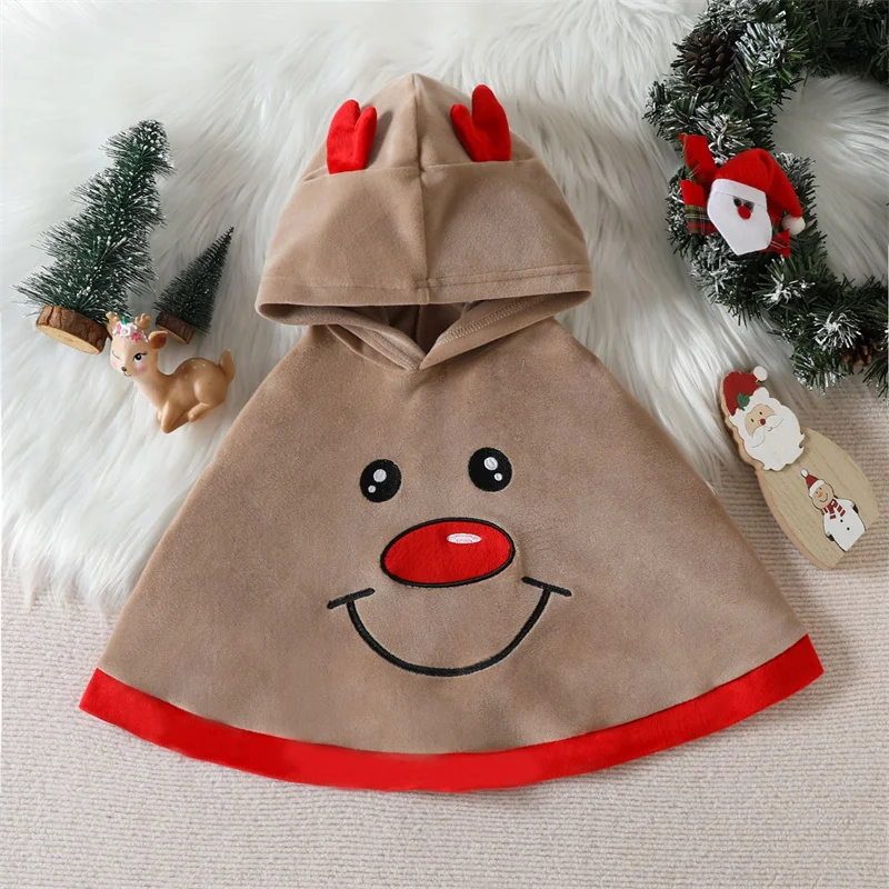 

Christmas Baby Boys Girls Cape Autumn Festival Party Clothing Baby Windbreak Mantle Elk Design Lovely Hooded Cloak
