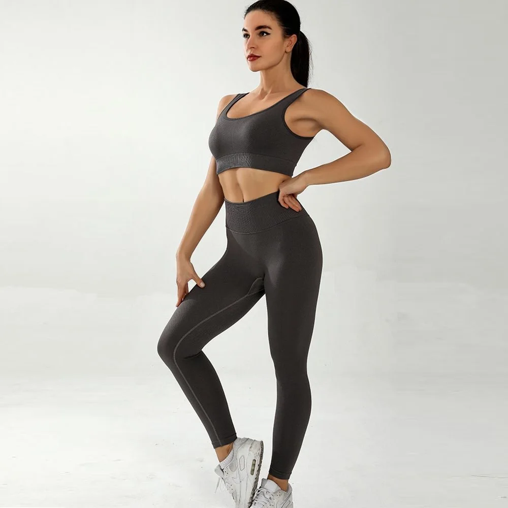 

Two-piece Ladies Yoga Suit New Ribbed Sport Outfit for Woman High Waist Push Up Gym Fitness Suit Woman Tracksuit Workout Clothes