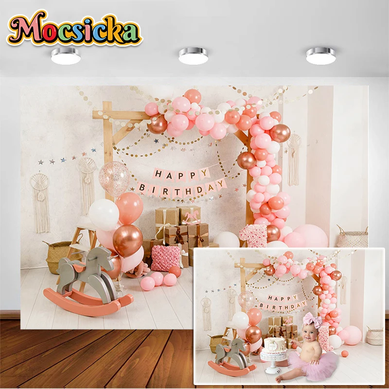 

Colorful Balloon Backdrop Newborn Baby Shower Decoration Princess 1st Birthday Banner Photo Backgrounds Wallpaper Studio Props