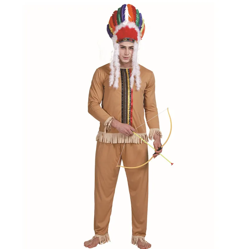 

Мужское платье для Хэллоуина, индейцев, для взрослых, примитивный охотник, воин, косплей, карнавал, Пурим парад, ролевая игра, шоу Вечерние