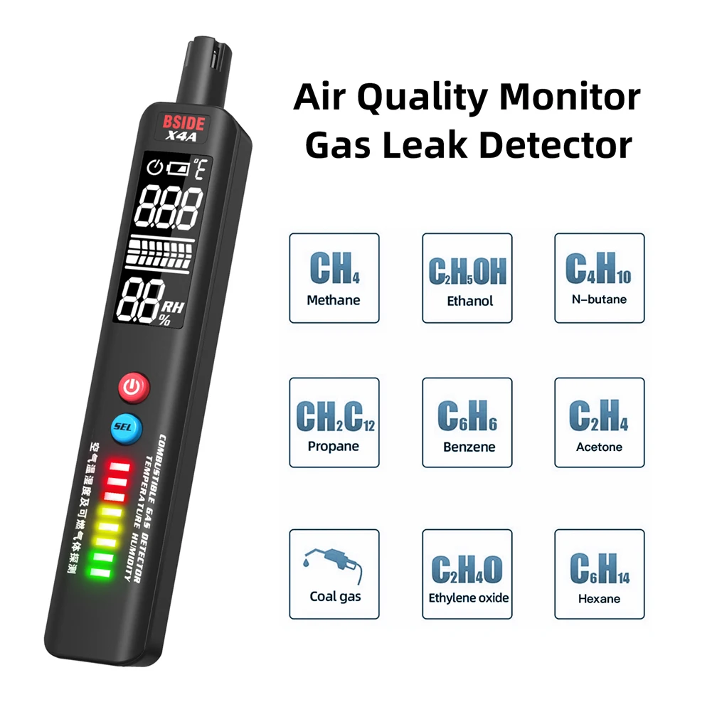 

BSIDE X4A Handheld Combustible Gases Detector Multi-functional Natural Gases Leak Detector Quick Response Alarm with Storage Bag