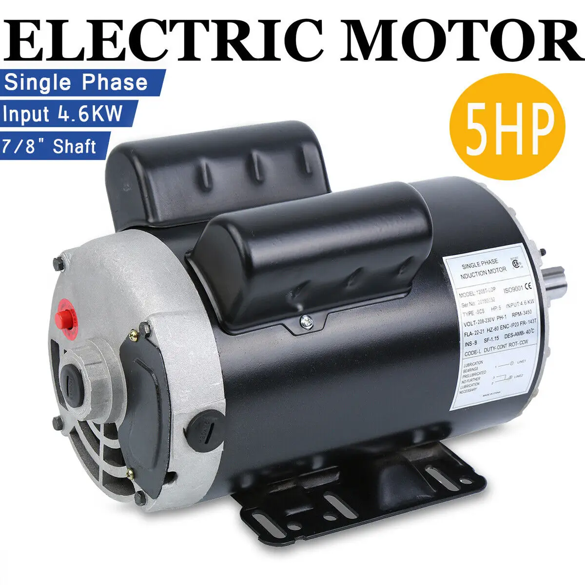 

5HP 3450 об/мин воздушный компрессор рабочий Электродвигатель 1 фаза 7/8 дюйма вал 230 В
