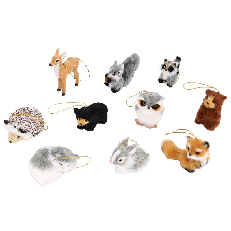 

10 Pieces Of Stuffed Animal Decoration Woodland Furry Animal Ornaments Hanging Fur Christmas Ornament Decoration