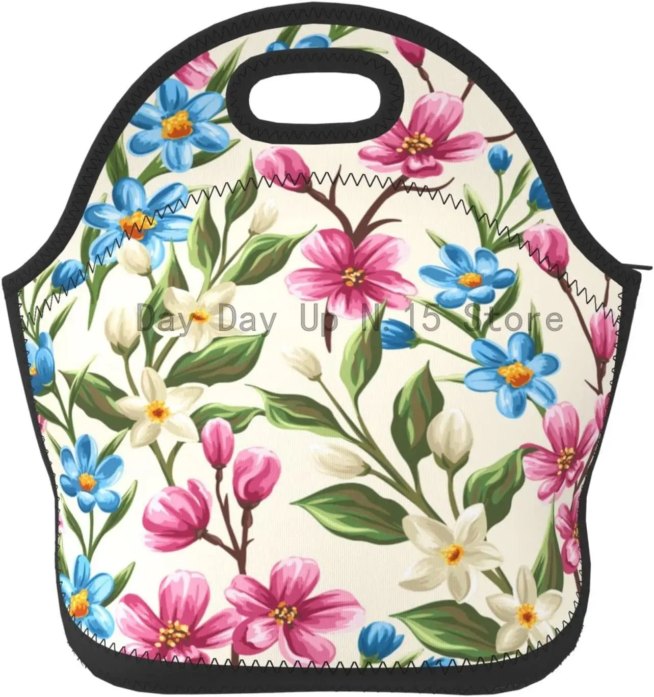 

Цветущий весенний розовый синий белый букет цветов вместительный ланч-тоут изолированный Ланч-бокс для женщин взрослых подростков студент...