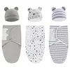 2PCS Cotton Newborn Sleepsack Baby Swaddle Blanket Wrap Hat Set Infant Adjustable New Born Sleeping Bag Muslin Blankets 0-6M 6