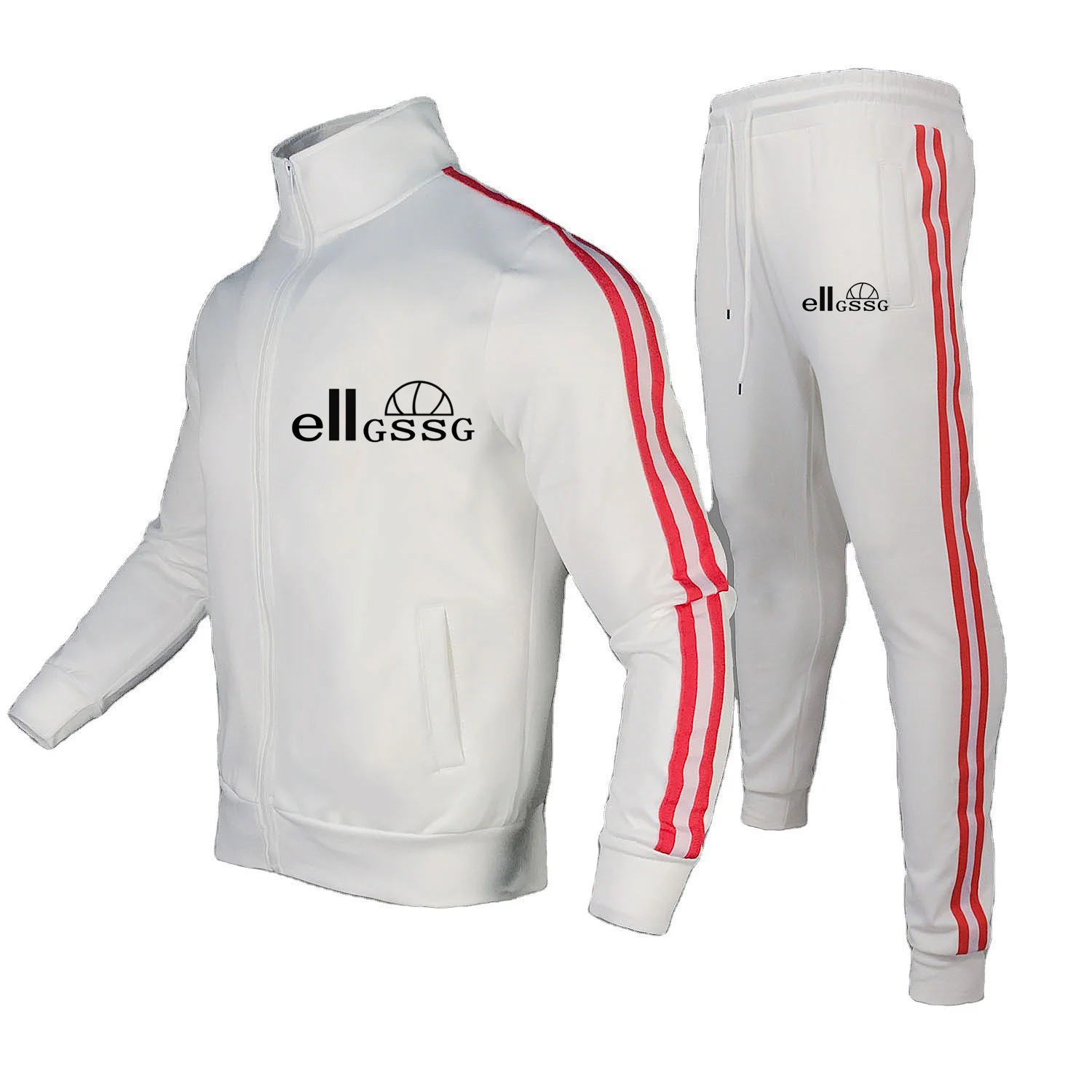 

2022 New Brand Logo Men's Sweatshirt Zipper Cardigan Jacket + Sports Pants Suit Striped Running Gym Basketball Jogging