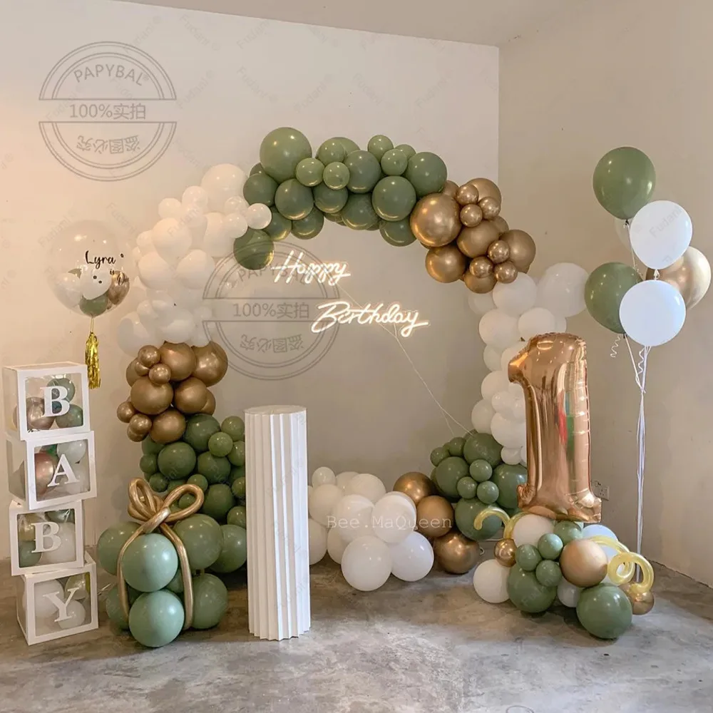 

133PCS Metallic Color Balloon Garland Kit Wedding Celebration Baby Party Birthday Decorations Green White Gold