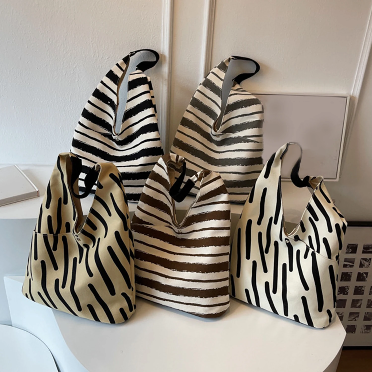 

Women's Tote Bag Striped Canvas Casual Handbags For Women 2023 Simple Shopping Large Capacity Woman Shopper School Shoulder Bags