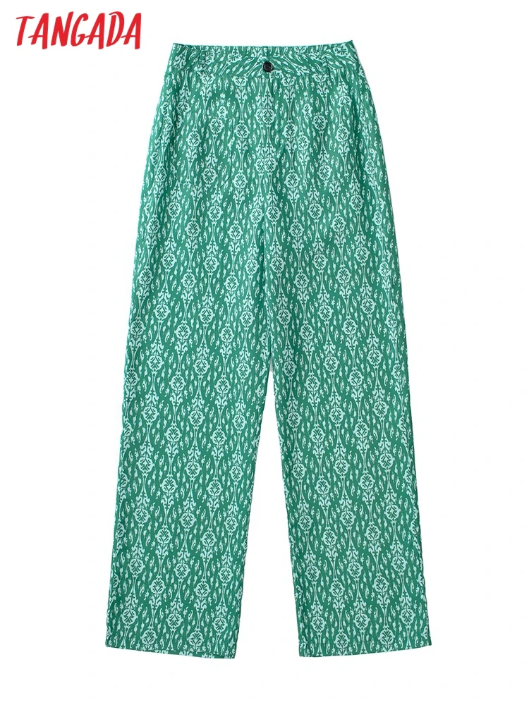

Брюки Tangada женские с цветочным принтом, зеленые модные Костюмные штаны в винтажном стиле, офисные дамские брюки на пуговицах, JE124