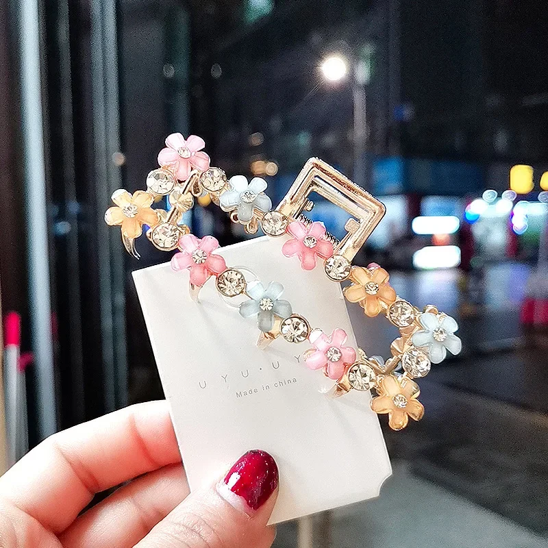 Новая модная металлическая заколка с большим захватом цветные цветы стразы для