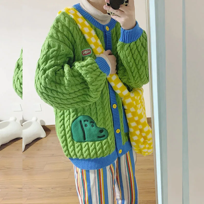 Женский свитер Весенняя толстовка зеленая Женская одежда однобортный Кардиган