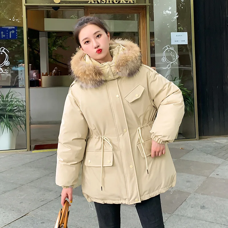 

Beardon 2023 Winter New Women's Coat Fashion Korean Version Slim Fit Waist Wrapped Large Down Collar Cotton Coat
