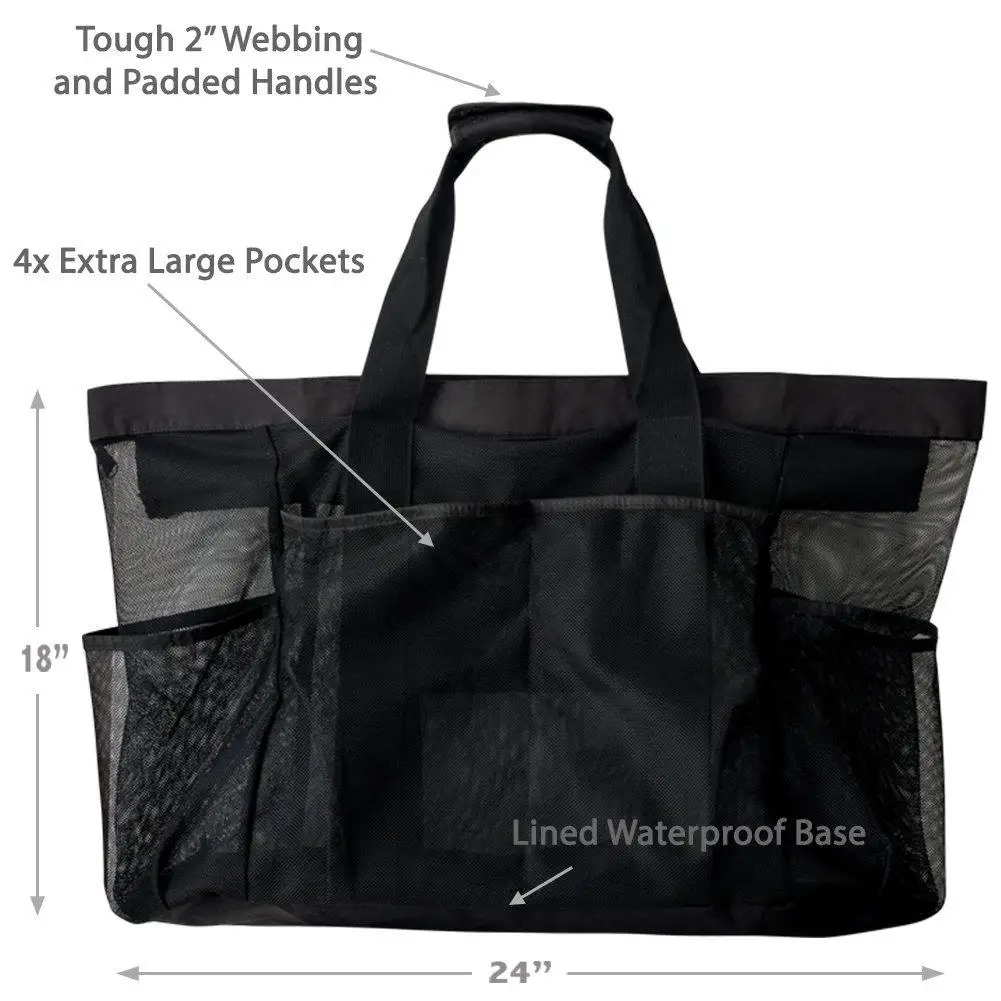 8 Pockets Mesh Beach Bag Multifunctional Portable Large Capacity Storage Tote Bag For Towels Glasses Toys