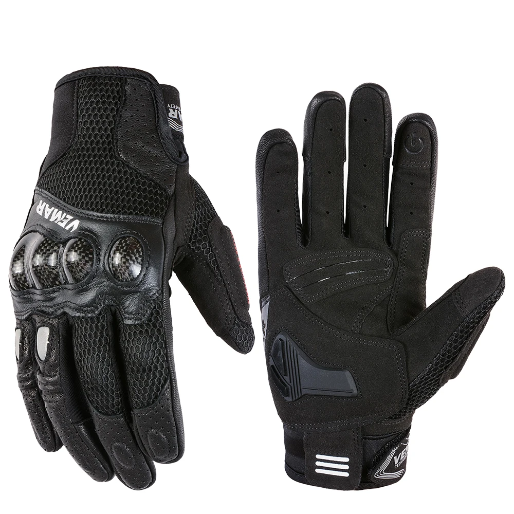 

VEMAR летние мужские мотоциклетные перчатки с дышащей сеткой, перчатки для мотокросса с полным пальцем, мотоциклетные перчатки из углеродного волокна с сенсорным экраном