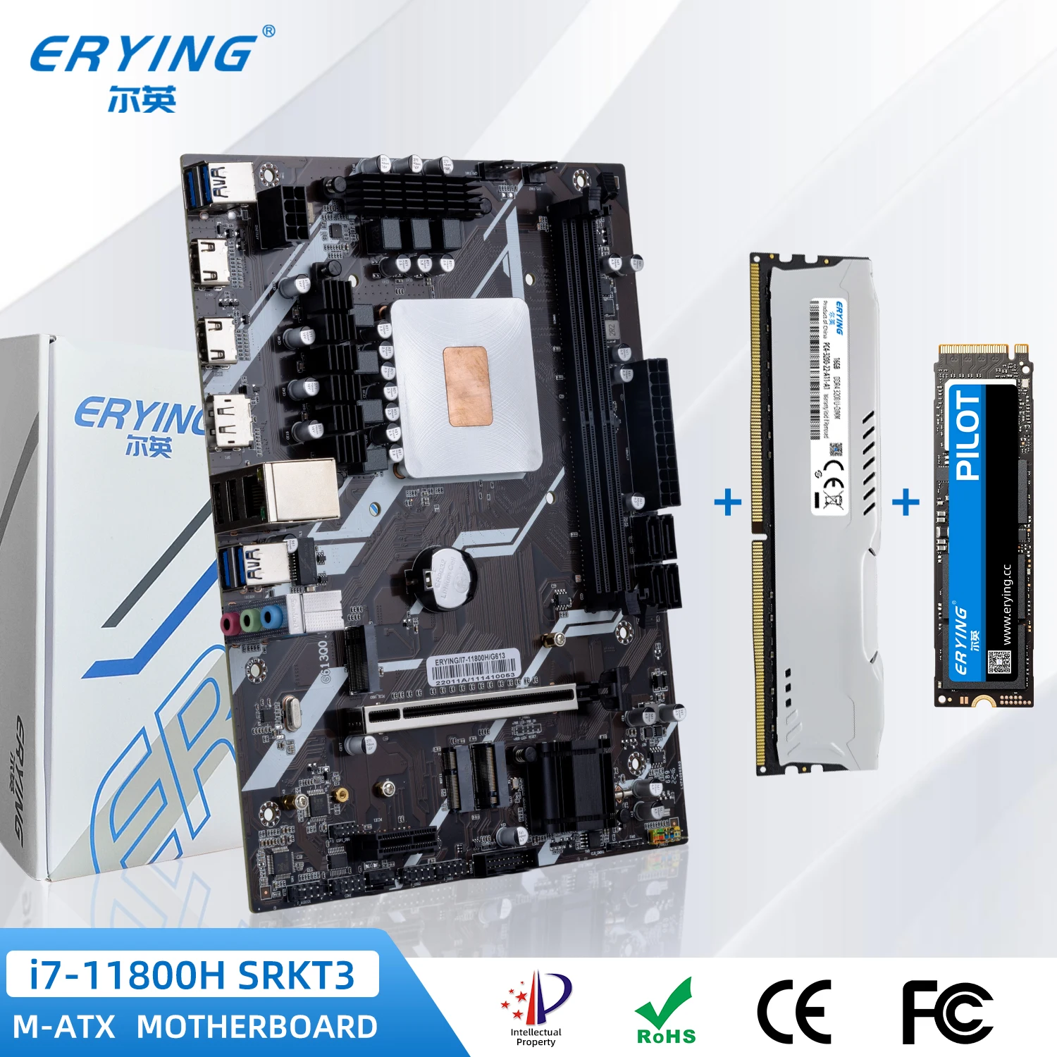 

ERYING Kit I7 Gaming PC Motherboard with Onboard CPU i7 11800H SRKT3 (NO ES) +1pc RAM 16GB 3200Mhz + 512GB SSD NVMe M.2 Set
