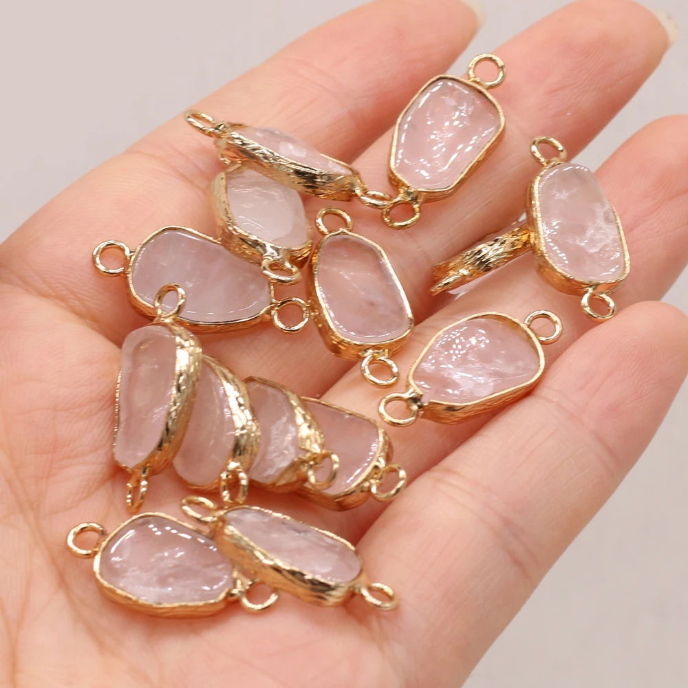 

10PCS Wholesale Jewelry Making Connector Natural Stone Rose Quartz Irregular Oval Pendant DIY Necklace Charm Accessory Gift