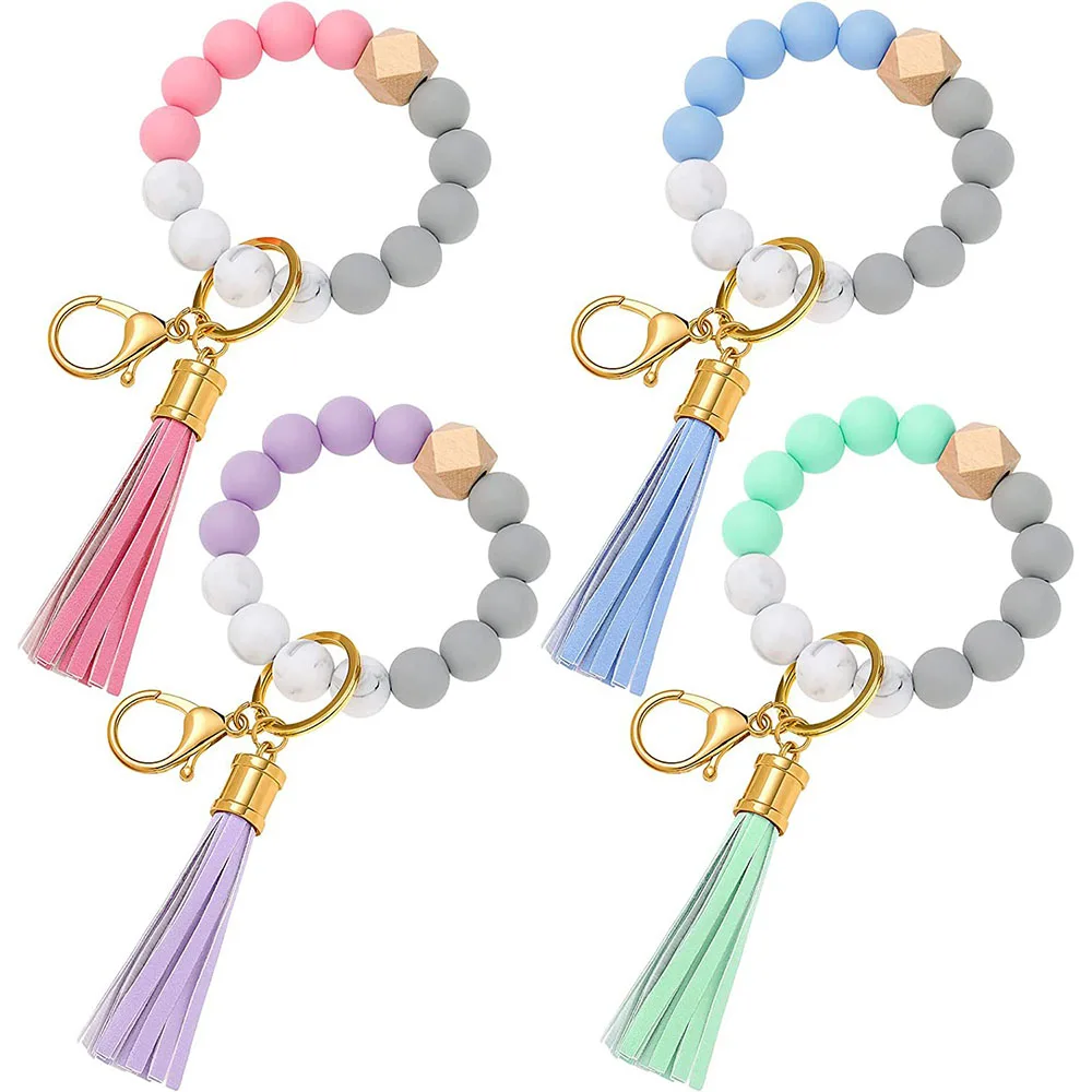 

4pcs/set Silicone Beads Bracelet Candy Color Silicone Beads for Keychain