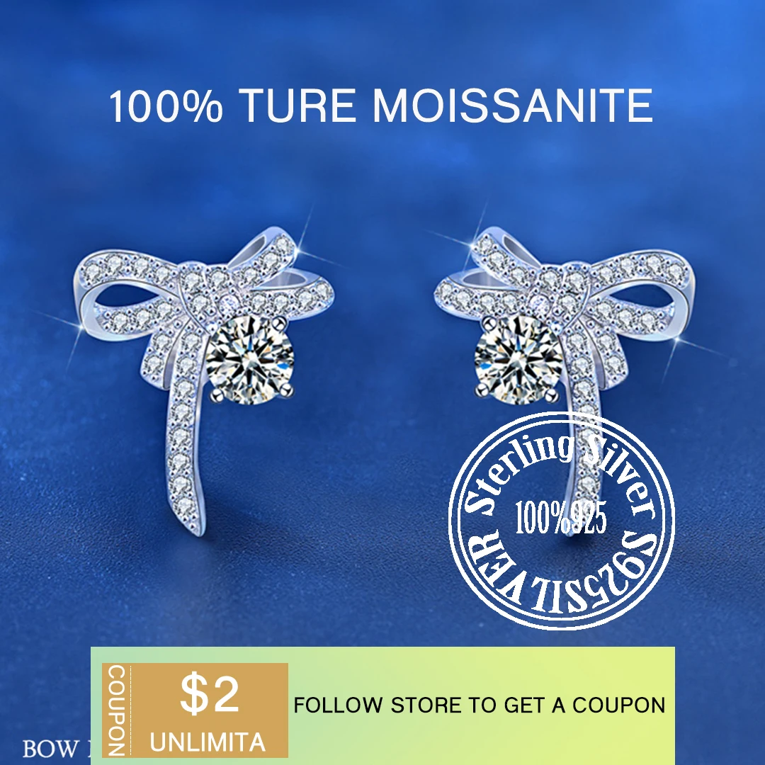 

925 Sterling silver 2021 trend luxury brands Moissanite Bow earrings men wedding womens earrings stud earrings couple