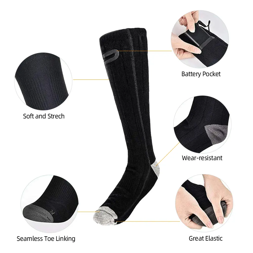 Winter Warm Socks Outdoor Electric Heated Socks Thermosocks Boot Feet Warmer with 2200mah/4000mah Battery for Ski Cycling Hiking