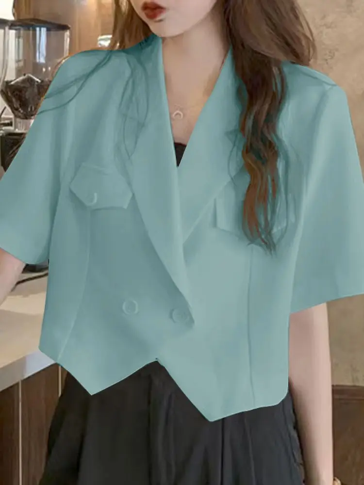 

Women Casual Blazer 2023 Fashion Solid Color Short Sleeve Irregular Coats Lapel Neck Short Coats VONDA Summer Outwears Femininas